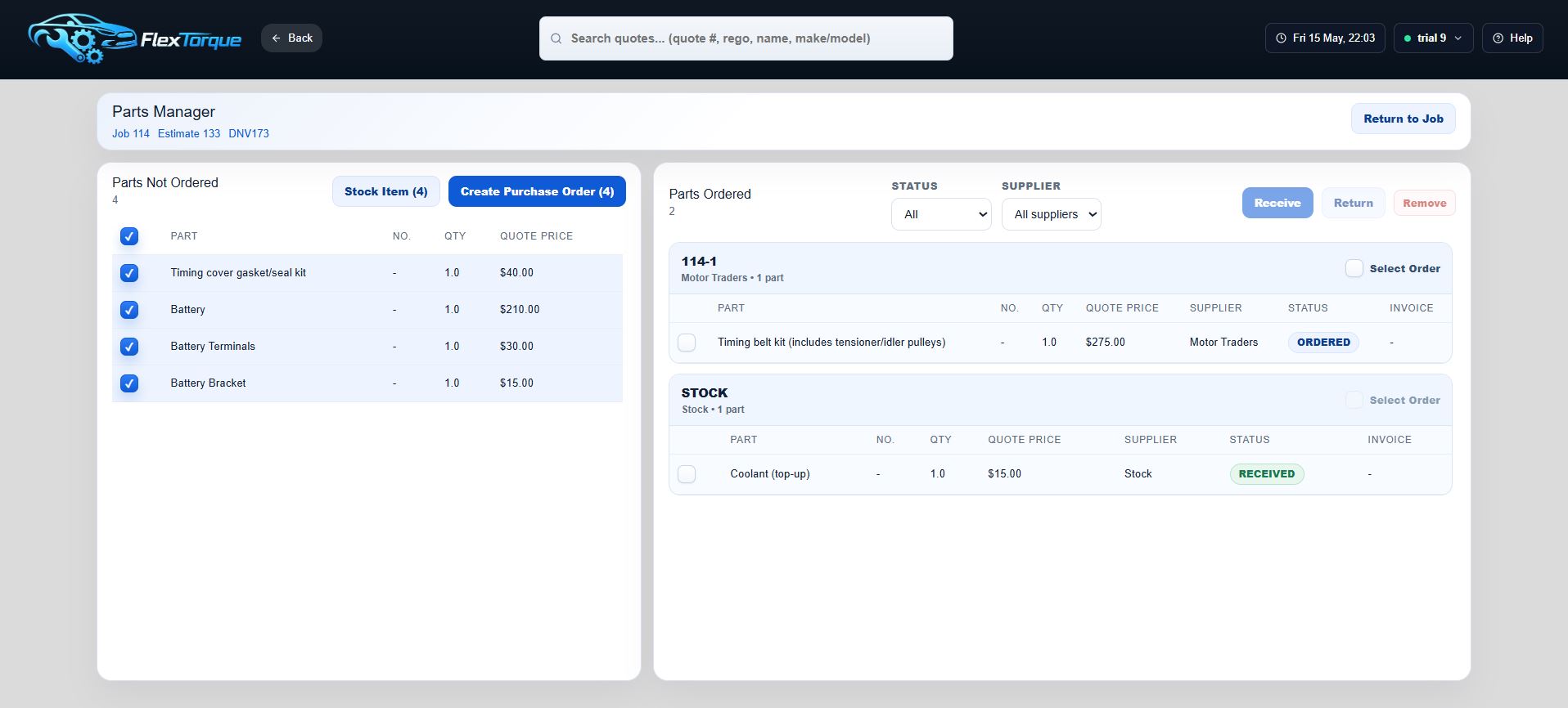FlexTorque Workshop Management Software